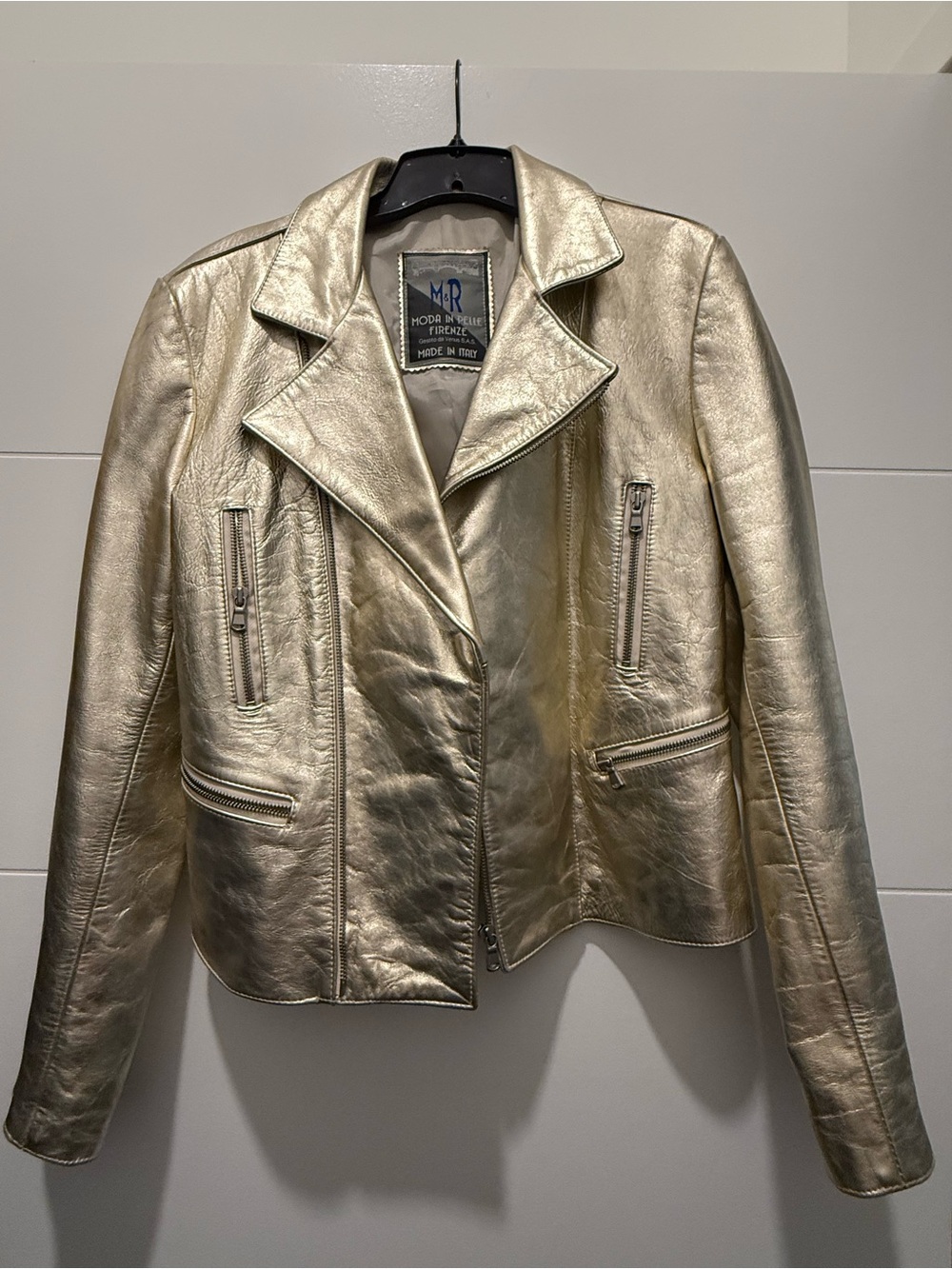 Metallic Gold Leather Moto Jacket - Women